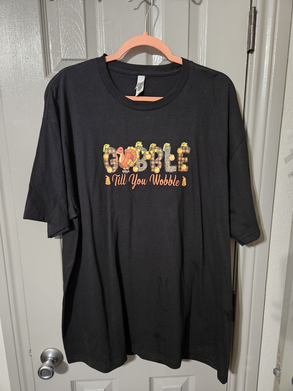 Black Graphic Tee - 'Gobble Till You Wobble'
